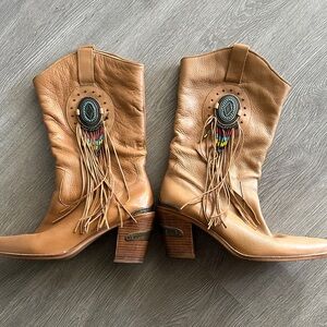 Codewest Tan Leather Fringe Western Boots